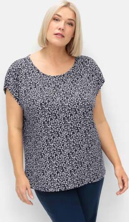 Sheego Shirt mit floralem Minimal-Alloverdruck, tiefblau gemustert, Gr.52/54