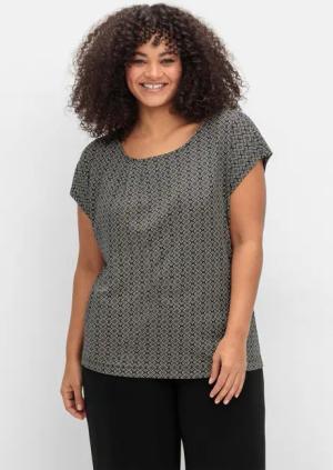 Sheego Shirt mit grafischem Minimalprint, schwarz gemustert, Gr.44/46