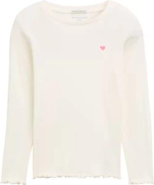 TOM TAILOR Mädchen Ripp Langarmshirt mit Stickerei, weiß, Uni, Gr. 92/98