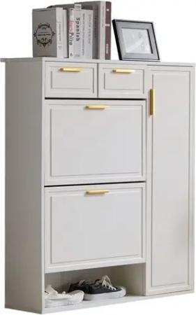 SeedWave Schuhschrank für 15 Paar, verstellbare Einlegeböden, 2 Schubladen, 2 Klappen 1 offenes Fach, modernes minimalistisches Design mit goldenen Griffen