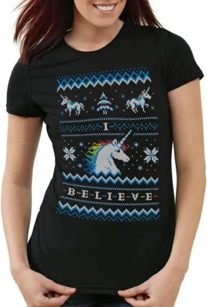 style3 T-Shirt Believe Einhorn Ugly Sweater fantasie rainbow x-mas pulli weihnachten