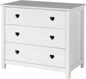 58 aufm Kessel Kommode Schubladenkommode Kamila 90x50x85 Kinderzimmerkommode MDF Weiß (inkl. Versand, Lieferung bis Verwendungsstelle), Kommode 3 Schubladen, herzförmige Griffausschnitte, Rahmenoptik