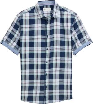 TOM TAILOR Herren Regular Fit Kurzarmhemd mit Karomuster, blau, Kariert, Gr. S