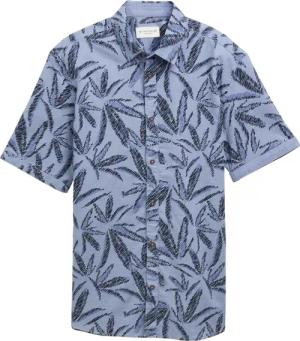 TOM TAILOR Herren Comfort Fit Hemd mit Palmen-Print, blau, Gemustert, Gr. XXXL