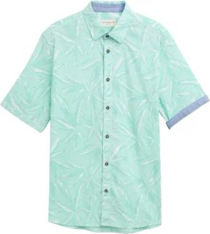 TOM TAILOR Herren Comfort Fit Hemd mit Palmen-Print, grün, Gemustert, Gr. XL