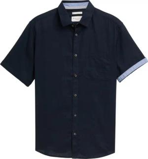 TOM TAILOR Herren Regular Fit Kurzarmhemd mit Leinenanteil, blau, Uni, Gr. XXXL