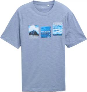 TOM TAILOR Herren T-Shirt mit Foto-Print, blau, Uni, Gr. M