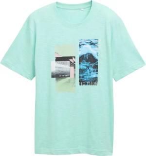 TOM TAILOR Herren T-Shirt mit Foto-Print, grün, Uni, Gr. S