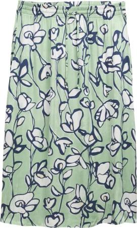 TOM TAILOR Damen High Waist Satin Midi-Rock, grün, Geblümt, Gr. 36