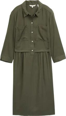 TOM TAILOR Damen Blusenkleid im Utility-Look, grün, Uni, Gr. 34