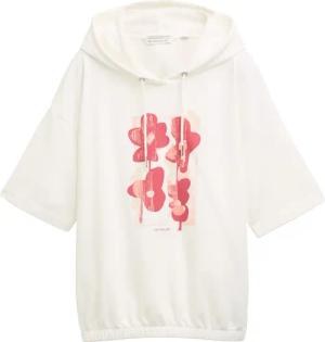 TOM TAILOR Damen Hoodie Sweatshirt mit Print, weiß, Uni, Gr. XS