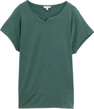 TOM TAILOR Damen T-Shirt aus Materialmix, grün, Uni, Gr. XXXL