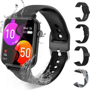 BRAIDOL Smartwatch,Fitness Tracker uhr für Damen Herren mit Telefonfunktion Smartwatch (5 cm/1,96" extra großem HD-Touchscreen Zoll) 4 Austauschbare Armbänder,Frauengesundheit,Fitness Tracker mit Schrittzähler, Always-on-Screen-Funktion, IP67 Wasserdicht