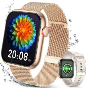 BRAIDOL Smartwatch,Fitness Tracker uhr für Damen Herren mit Telefonfunktion Smartwatch (5 cm/1,96" HD Voll Touchscreen Zoll) IP67 Wasserdicht Fitness Uhr, Pulsmesser, 2 Austauschbare Armbänder