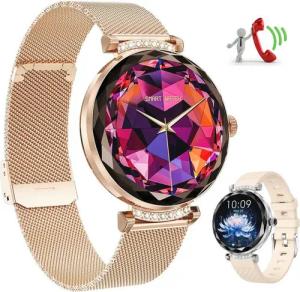 BRAIDOL Smartwatch, Fitness Tracker Uhr für Damen mit Anruffunktion Smartwatch (1,19" extra HD AMOLED-Full-Touch-Farbbildschirm Zoll) Diamant Damen Stahl Smartwatch,390 * 390 High-Definition-Auflösung, IP68 Wasserdicht Fitness Tracker Smartwatch,2 Austaus
