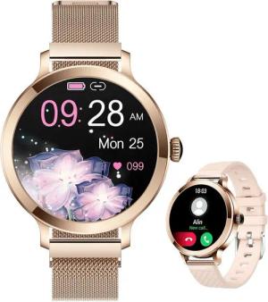 BRAIDOL Smartwatch, Fitness Tracker Uhr für Damen mit Anruffunktion Smartwatch (runde/1.1 Zoll AMOLED Full-Touch-Farbdisplay Zoll) Fitness Tracker Armbanduhr mit Blutsauerstoff,Blutdruck,Herzfrequenz,Frauengesundheit., IP68 wasserdichte Sportuhr mit 110+