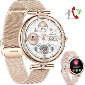 BRAIDOL Smartwatch, Fitness Tracker Uhr für Damen mit Anruffunktion Smartwatch (3.3 cm/1,19" extra HD AMOLED-Full-Touch-Farbbildschirm Zoll) Diamant Damen Stahl Smartwatch,390 * 390 High-Definition-Auflösung, IP68 Wasserdicht Fitness Tracker Smartwatch,2