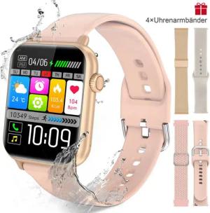 BRAIDOL Smartwatch,Fitness Tracker uhr für Damen Herren mit Telefonfunktion Smartwatch (5 cm/1,96" extra großem HD-Touchscreen Zoll) 4 Austauschbare Armbänder,Frauengesundheit,Fitness Tracker mit Schrittzähler, Always-on-Screen-Funktion, IP67 Wasserdicht