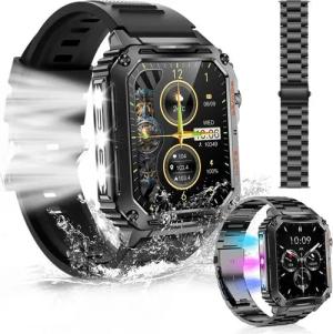 BRAIDOL Smartwatch,Fitness Tracker uhr für Damen Herren mit Telefonfunktion Smartwatch (4.9 cm/1.91'' Voll-Touch-Farbdisplay Zoll) Fitness Uhr mit 8 Arten von Lichteffekten zur Auswahl,2 Austauschbare Armbänder(Silikon und Stahlband Uhrenarmbänder), IP67