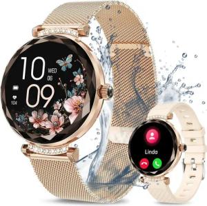 BRAIDOL Smartwatch,Fitness Tracker Uhr für Damen mit Anruffunktion Smartwatch (1,19" extra HD AMOLED-Full-Touch-Farbbildschirm Zoll) Diamant Damen Stahl Smartwatch,390 * 390 High-Definition-Auflösung, IP68 Wasserdicht Fitness Tracker SmartWatch,2 Austausc