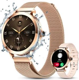 BRAIDOL Smartwatch Fitness Tracker Uhr für Damen mit Telefonfunktion Smartwatch (runde/1.1 Zoll AMOLED Full-Touch-Farbdisplay Zoll) Fitness Tracker Armbanduhr mit Blutsauerstoff,Blutdruck,Herzfrequenz,Frauengesundheit., IP68 wasserdichte Sportuhr mit 110+