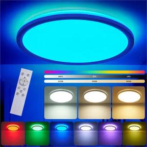 BRAIDOL Deckenleuchten LED Deckenlampe Flach Rund Ø29 cm Deckenleuchte Dimmbar, RGB Hintergrundbeleuchtungsmodus + Hauptlicht, 24W, Ø29cm, LED fest integriert, 3000k-6500k Helligkeit einstellbar, 7 RGB-Hintergrundbeleuchtung, Modern Runde Lampe mit Fernbe