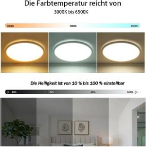BRAIDOL Deckenleuchten LED Deckenlampe Flach Rund Ø29 cm Deckenleuchte Dimmbar, LED fest integriert, Hintergrundbeleuchtung, 1800K~6500K, Modern Runde Lampe mit Fernbedienung, 24W, Hintergrundbeleuchtung Design,Timer-Funktion, für Wohnzimmer, Schlafzimmer