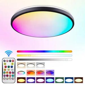 BRAIDOL Deckenleuchte LED Deckenlampe Flach Rund Ø30 cm Deckenleuchte Dimmbar, buntes RGB+W Licht, 24W, LED fest integriert, buntes RGB+W Licht, 3000k-6500k Helligkeit einstellbar, für Wohnzimmer Flur Küche Kinderzimmer Badezimmer Balkon