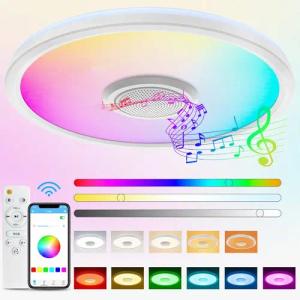 BRAIDOL Deckenleuchte LED Deckenlampe RGB Bluetooth Lautsprecher Fernbedienung APP-Steuerung, LED fest integriert, RGB, Kaltweiß/Naturweiß/Warmweiß, Dimmbar mit Fernbedienung und APP-Steuerung, für Schlafzimmer,Wohnzimme,Kinderzimmer,Party