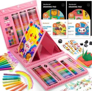 LuxusKollektion Buntstift Malkoffer Kinder 335-teilig rosa Malset Wasserfarben Wachmalstifte