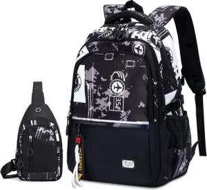 BRAIDOL Schulrucksack Schulrucksack Rucksack-Set Schule Alltagsrucksack,mit Brusttasche (Schulrucksäcke,Sportrucksack,Tagesrucksack, Uni Rucksack,Laptoptasche, Teenager USB Rucksack mit Umhängetasche,Schultasche mit Laptopfach), Alltagsrucksack, Rucksack