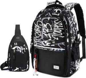 BRAIDOL Schulrucksack Schulrucksack Rucksack-Set Schule Alltagsrucksack,mit Brusttasche (Schulrucksäcke,Sportrucksack,Tagesrucksack, Uni Rucksack,Laptoptasche, Teenager USB Rucksack mit Umhängetasche,Schultasche mit Laptopfach), Alltagsrucksack, Rucksack