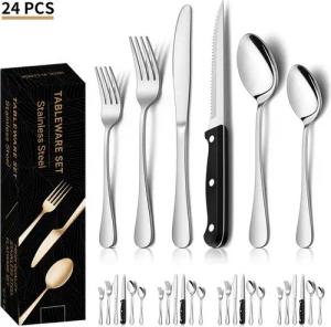 BRAIDOL Besteck-Set Besteck Set für 4 Personen,24teiliges Edelstahl Essbesteck&Steakmesser, 4 Personen, Elegantes/Modernes Besteckset,Besteck Set für Restaurant,Hotel,Zuhause