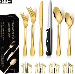 BRAIDOL Besteck-Set Besteck Set für 4 Personen,24teiliges Edelstahl Essbesteck&Steakmesser, 4 Personen, Elegantes/Modernes Besteckset,Besteck Set für Restaurant,Hotel,Zuhause