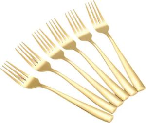 Cheffinger Besteck-Set 6er Set goldene Menügabel aus hochwertigem Edelstahl Modern & Elegant, Edelstahl