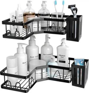 BRAIDOL Badregal Duschablage ohne Bohren Duschablage Ecke Badezimmer Regal Badregal, 2-tlg Duschkorb Badezimmer Organizer mit 2 Zahnpasta Halter 2-tlg., Eckregal Wandmontage Selbstklebend Badezimmerregal für Bad Küche