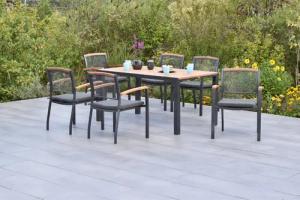 MERXX Garten-Essgruppe ""Tilos"", (Set, 13 tlg., Inkl. Auflagenr, Armlehnen und Rückenabschluss aus Akazienholz), Tisch: LxB: 150x90 cm