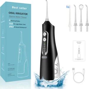 BRAIDOL Munddusche Munddusche Kabellos Elektrischer Zahnreiniger mit 4 Modi und 4 Düsen, 310ML Zahndusche Zahnspangen,Zahnzwischenraumreiniger für Familie