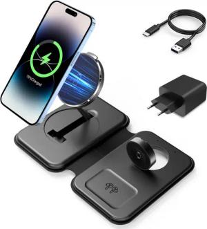 BRAIDOL Ladestation, Kabelloses Ladegerät 3 in 1 Induktive Ladegerät Wireless Charger (Induktive Ladestation,Handy Charging Station, für iPhone, Apple iWatch,iPhone Airpods gleichzeitig kabellos aufladen)
