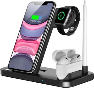 BRAIDOL Ladestation, 4 in 1 Induktive Ladegerät, Wireless Charger Induktions-Ladegerät (Wireless Charger, Induktive Ladestation, für Apple iWatch,iPhone Pods,iPhone,Apple Pencil gleichzeitig aufladen)