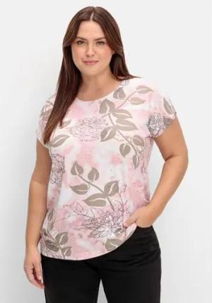 Shirt mit glänzendem Blumendruck, rosé gemustert, Gr.48