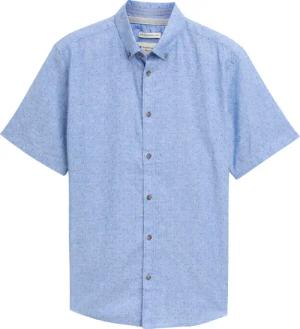 TOM TAILOR Herren Regular Fit Kurzarmhemd mit Leinenanteil im Pünktchen-Muster, blau, Gepunktet, Gr. XXXL