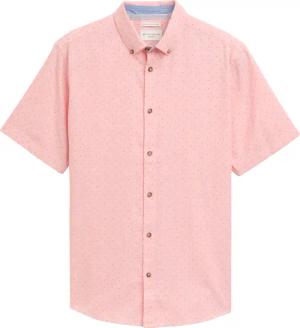 TOM TAILOR Herren Regular Fit Kurzarmhemd mit Leinenanteil im Pünktchen-Muster, rot, Gepunktet, Gr. L