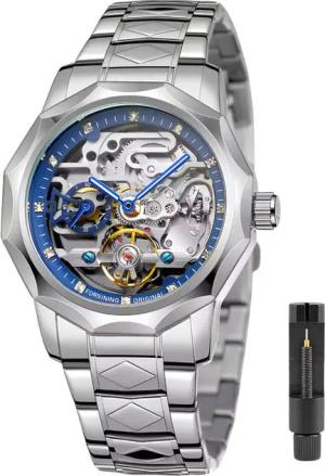S&T Design Automatikuhr Herren Uhr Mechanisch Herrenuhr Edelstahl Skelett, (inkl. Uhrenetui, inkl. Armbandkürzer), Mechanische Armbanduhr für Herren, Wasserdicht 3BAR, Transparent