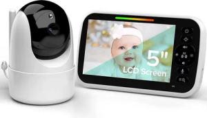 BRAIDOL Video-Babyphone Babyphone mit Kamera, 355°/120° Babyphone, Überwachungskamera, 5 Zoll 480P IPS-Display, Babyphone Kamera mit VOX/ECO-Modus, 1-tlg., 2.4 GHz Gegensprechfunktion, Nachtsicht, Schlaflieder, Bis zu 300M,2-Wege-Audio, kein WiFi
