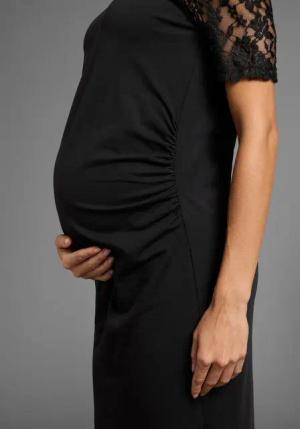 Neun Monate Umstandskleid Schwangerschaftkleid mit Spitze Jersey-Kleid für Schwangerschaft und Stillzeit
