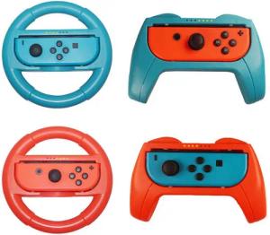 BRAIDOL Switch Controller Griff Kit,2 Stück Handgriff & 2 Stück Lenkrad, Switch-Controller (4er-Pack Rennlenkräder,Switch Lenkrad für Nintendo Switch Controller, 4 St)