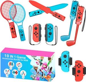 BRAIDOL 10-in-1 Switch Controller Spiele Zubehör Sets Nintendo Switch Sports Controller (10-in-1-Familien Party Pack Spielzubehör Set Kit, 10 St., für Switch OLED Sportspiele)