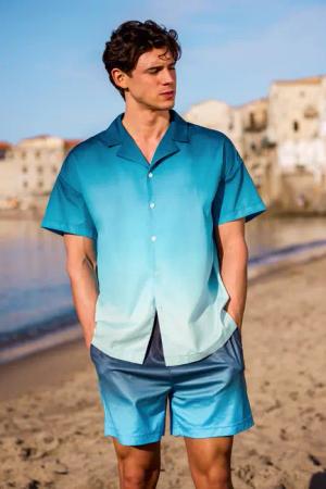 Herren-Strandhemd in Ombre-Blau
