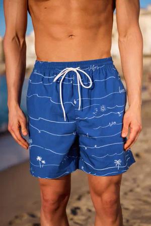 Tropische blaue Herren-Badehose mit Kordelzug